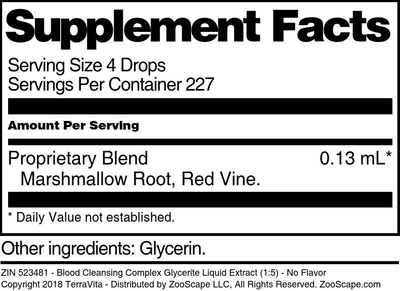 Blood Cleansing Complex Glycerite Liquid Extract (1:5) - Supplement / Nutrition Facts