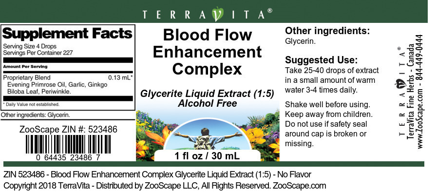 Blood Flow Enhancement Complex Glycerite Liquid Extract (1:5) - Label