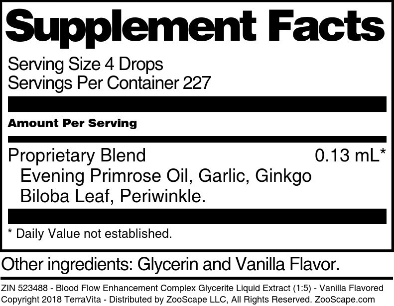 Blood Flow Enhancement Complex Glycerite Liquid Extract (1:5) - Supplement / Nutrition Facts