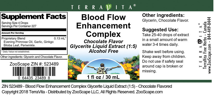 Blood Flow Enhancement Complex Glycerite Liquid Extract (1:5) - Label