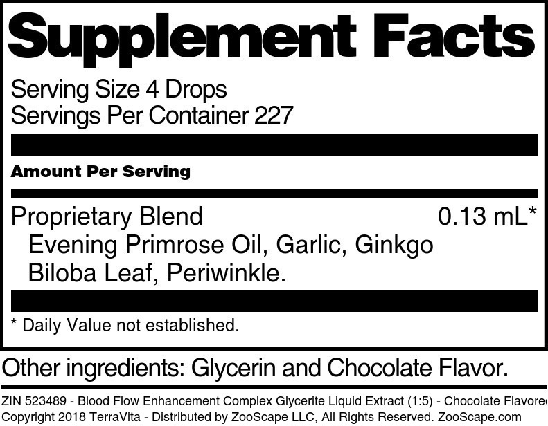 Blood Flow Enhancement Complex Glycerite Liquid Extract (1:5) - Supplement / Nutrition Facts