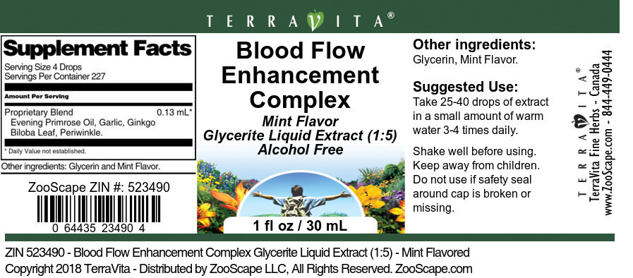 Blood Flow Enhancement Complex Glycerite Liquid Extract (1:5) - Label