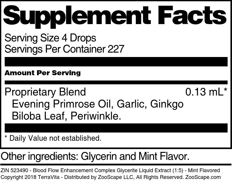 Blood Flow Enhancement Complex Glycerite Liquid Extract (1:5) - Supplement / Nutrition Facts