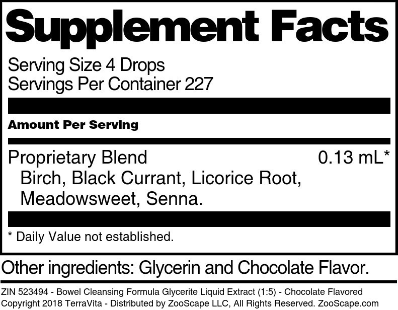Bowel Cleansing Formula Glycerite Liquid Extract (1:5) - Supplement / Nutrition Facts