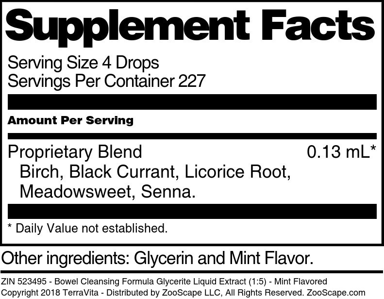 Bowel Cleansing Formula Glycerite Liquid Extract (1:5) - Supplement / Nutrition Facts