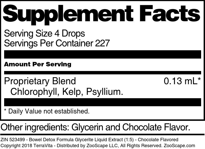 Bowel Detox Formula Glycerite Liquid Extract (1:5) - Supplement / Nutrition Facts