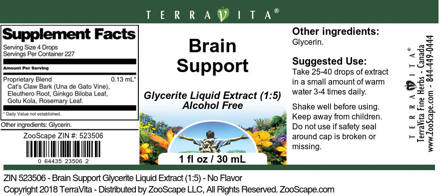 Brain Support Glycerite Liquid Extract (1:5) - Label