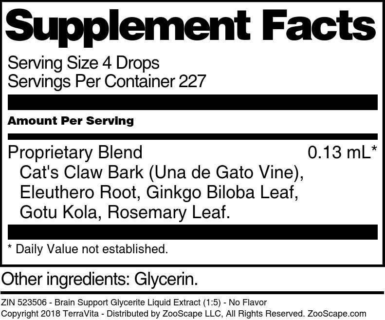 Brain Support Glycerite Liquid Extract (1:5) - Supplement / Nutrition Facts