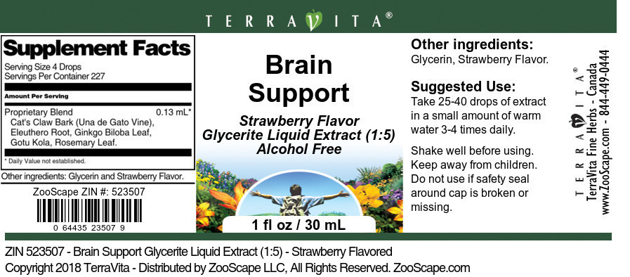 Brain Support Glycerite Liquid Extract (1:5) - Label