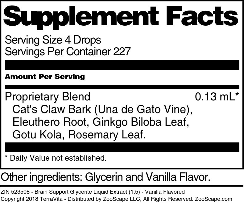 Brain Support Glycerite Liquid Extract (1:5) - Supplement / Nutrition Facts