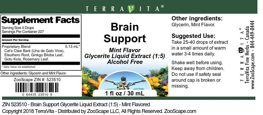 Brain Support Glycerite Liquid Extract (1:5) - Label