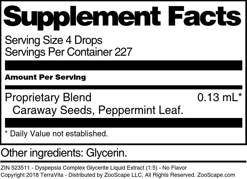 Dyspepsia Complex Glycerite Liquid Extract (1:5) - Supplement / Nutrition Facts