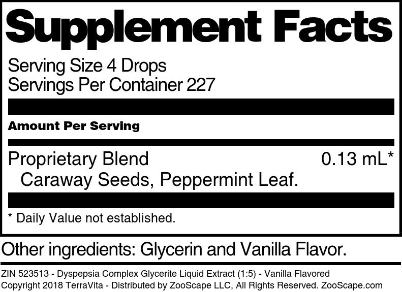 Dyspepsia Complex Glycerite Liquid Extract (1:5) - Supplement / Nutrition Facts
