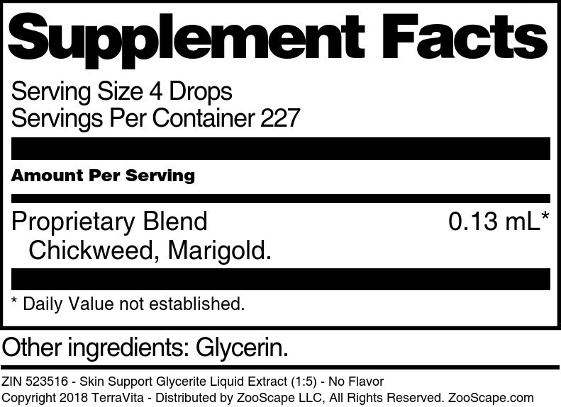 Skin Support Glycerite Liquid Extract (1:5) - Supplement / Nutrition Facts