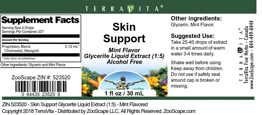 Skin Support Glycerite Liquid Extract (1:5) - Label
