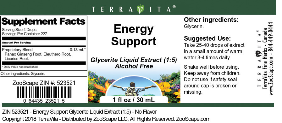 Energy Support Glycerite Liquid Extract (1:5) - Label