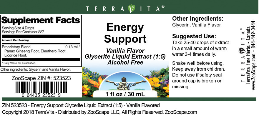 Energy Support Glycerite Liquid Extract (1:5) - Label