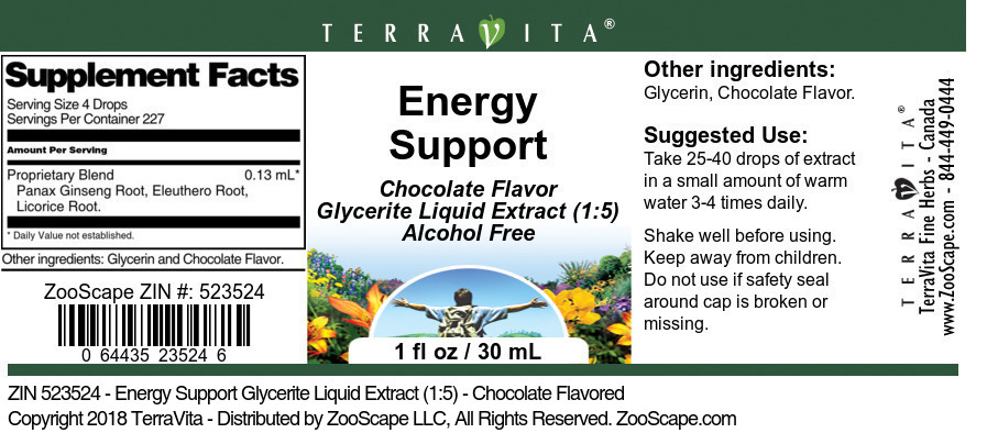Energy Support Glycerite Liquid Extract (1:5) - Label