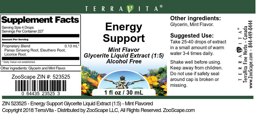 Energy Support Glycerite Liquid Extract (1:5) - Label