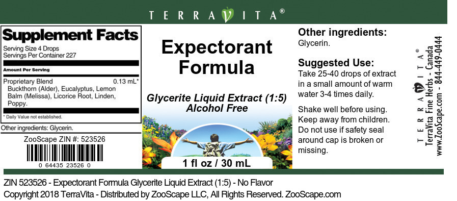 Expectorant Formula Glycerite Liquid Extract (1:5) - Label