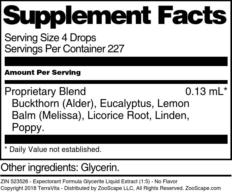 Expectorant Formula Glycerite Liquid Extract (1:5) - Supplement / Nutrition Facts