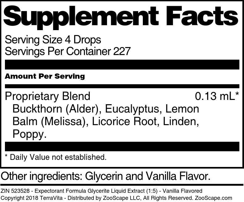 Expectorant Formula Glycerite Liquid Extract (1:5) - Supplement / Nutrition Facts