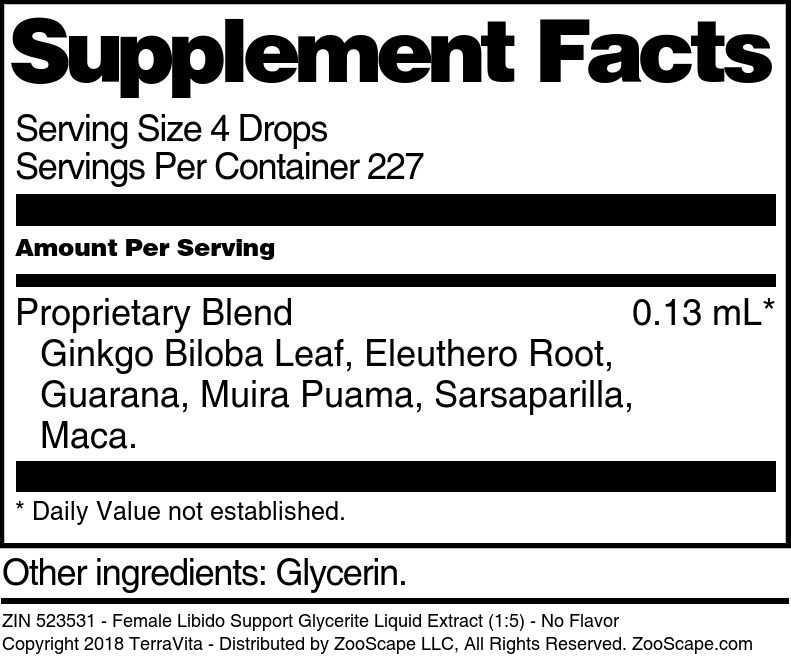 Female Libido Support Glycerite Liquid Extract (1:5) - Supplement / Nutrition Facts