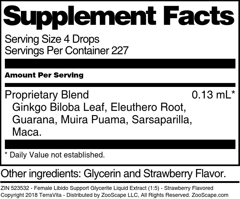 Female Libido Support Glycerite Liquid Extract (1:5) - Supplement / Nutrition Facts