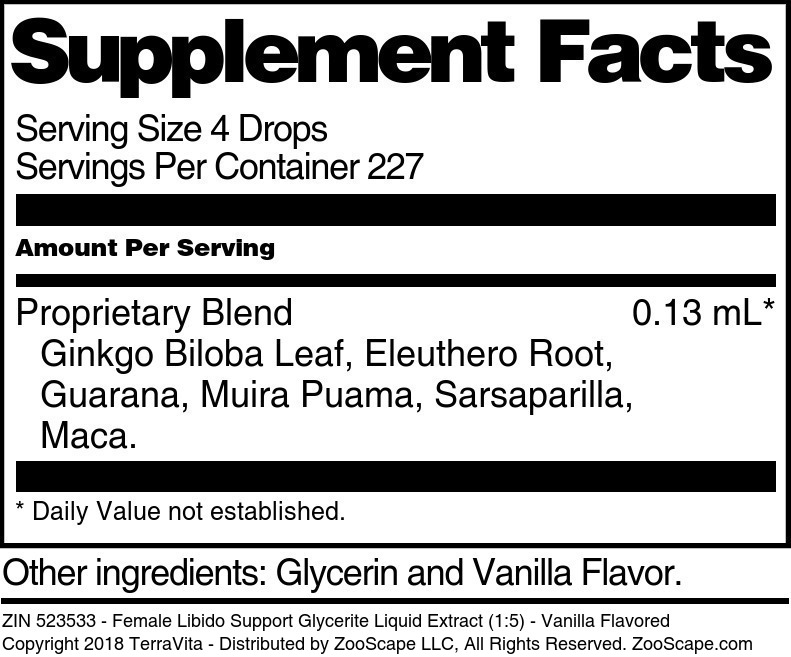 Female Libido Support Glycerite Liquid Extract (1:5) - Supplement / Nutrition Facts