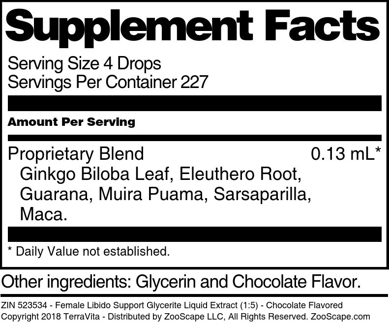 Female Libido Support Glycerite Liquid Extract (1:5) - Supplement / Nutrition Facts