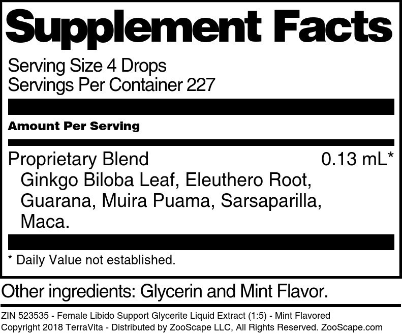 Female Libido Support Glycerite Liquid Extract (1:5) - Supplement / Nutrition Facts