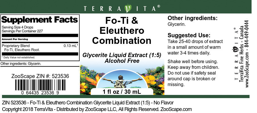 Fo-Ti & Eleuthero Combination Glycerite Liquid Extract (1:5) - Label