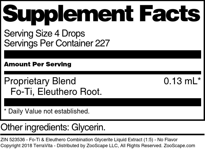 Fo-Ti & Eleuthero Combination Glycerite Liquid Extract (1:5) - Supplement / Nutrition Facts