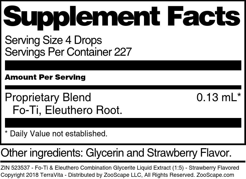 Fo-Ti & Eleuthero Combination Glycerite Liquid Extract (1:5) - Supplement / Nutrition Facts