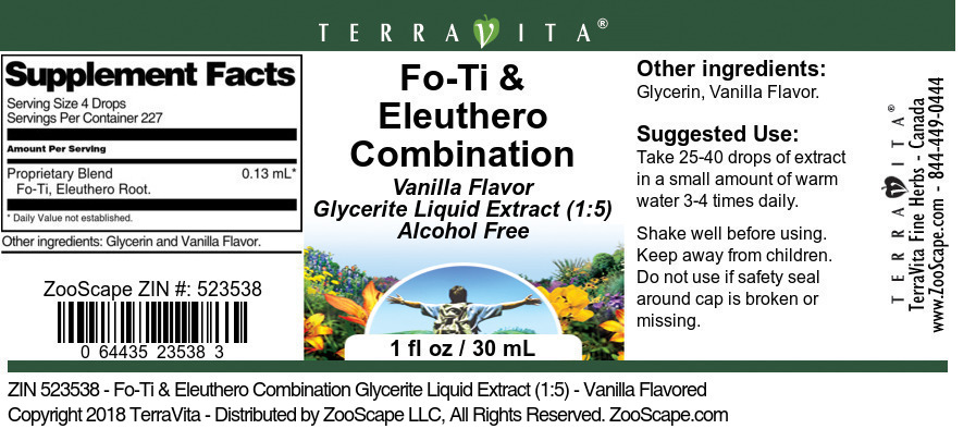 Fo-Ti & Eleuthero Combination Glycerite Liquid Extract (1:5) - Label