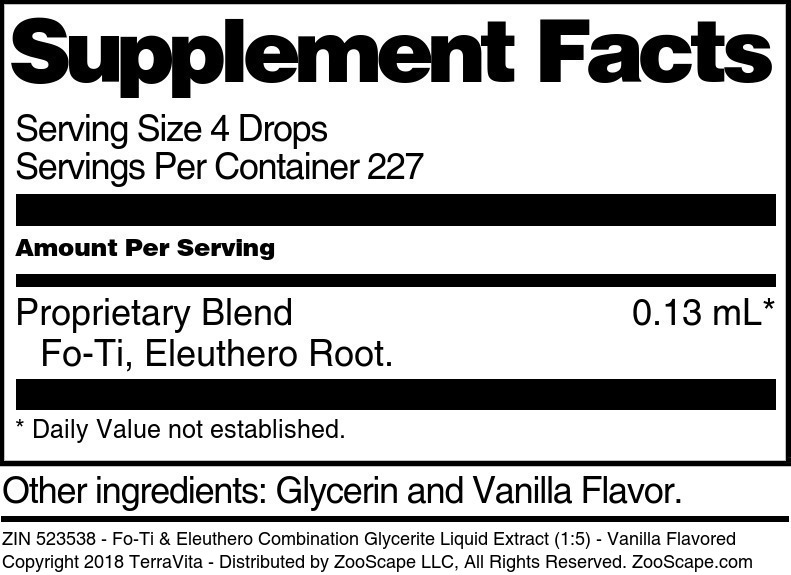 Fo-Ti & Eleuthero Combination Glycerite Liquid Extract (1:5) - Supplement / Nutrition Facts