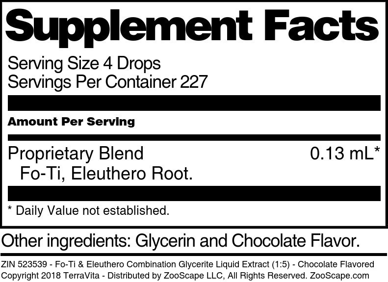 Fo-Ti & Eleuthero Combination Glycerite Liquid Extract (1:5) - Supplement / Nutrition Facts