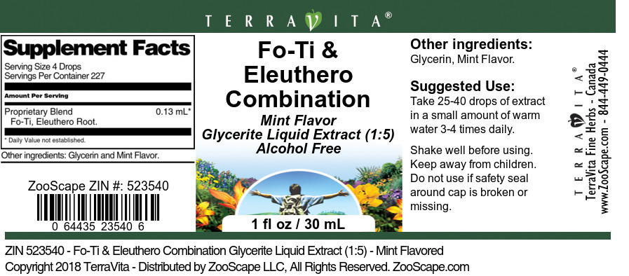 Fo-Ti & Eleuthero Combination Glycerite Liquid Extract (1:5) - Label