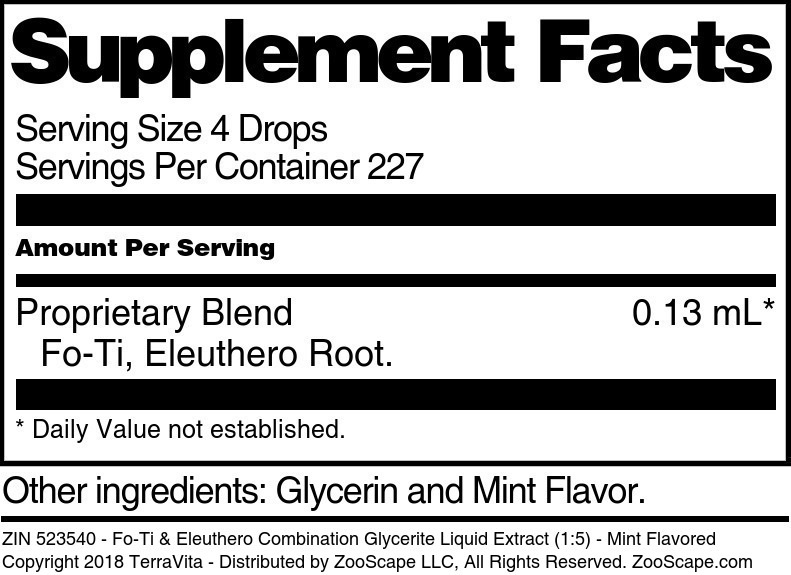 Fo-Ti & Eleuthero Combination Glycerite Liquid Extract (1:5) - Supplement / Nutrition Facts