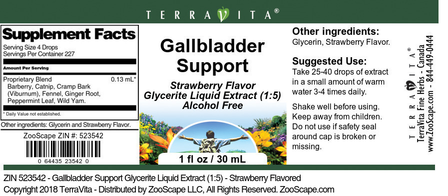 Gallbladder Support Glycerite Liquid Extract (1:5) - Label