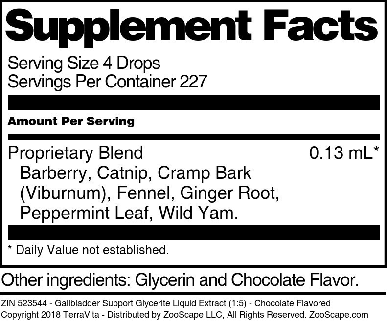 Gallbladder Support Glycerite Liquid Extract (1:5) - Supplement / Nutrition Facts