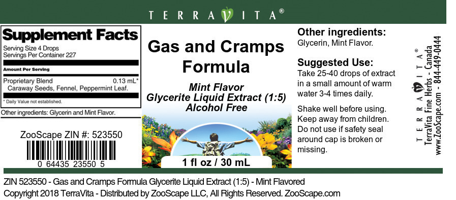 Gas and Cramps Formula Glycerite Liquid Extract (1:5) - Label