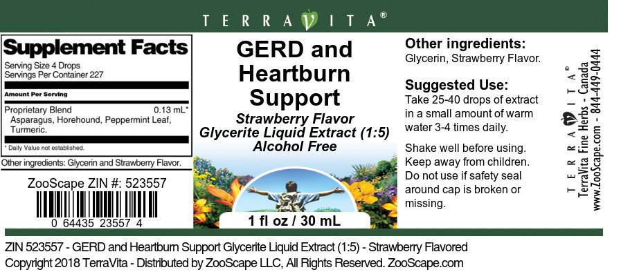 GERD and Heartburn Support Glycerite Liquid Extract (1:5) - Label