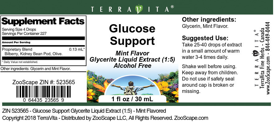 Glucose Support Glycerite Liquid Extract (1:5) - Label
