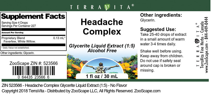 Headache Complex Glycerite Liquid Extract (1:5) - Label