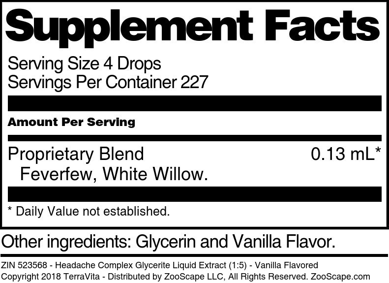 Headache Complex Glycerite Liquid Extract (1:5) - Supplement / Nutrition Facts