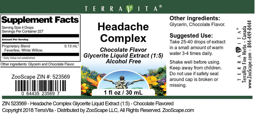 Headache Complex Glycerite Liquid Extract (1:5) - Label