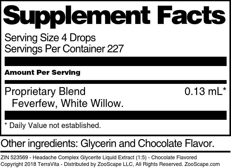 Headache Complex Glycerite Liquid Extract (1:5) - Supplement / Nutrition Facts