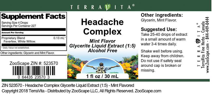 Headache Complex Glycerite Liquid Extract (1:5) - Label