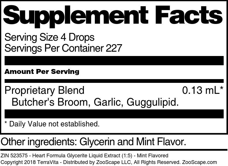 Heart Formula Glycerite Liquid Extract (1:5) - Supplement / Nutrition Facts